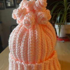 Blush sparkle beanie with curls hat